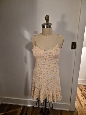 Elodie Cream Mini Dress with Yellow Floral Print